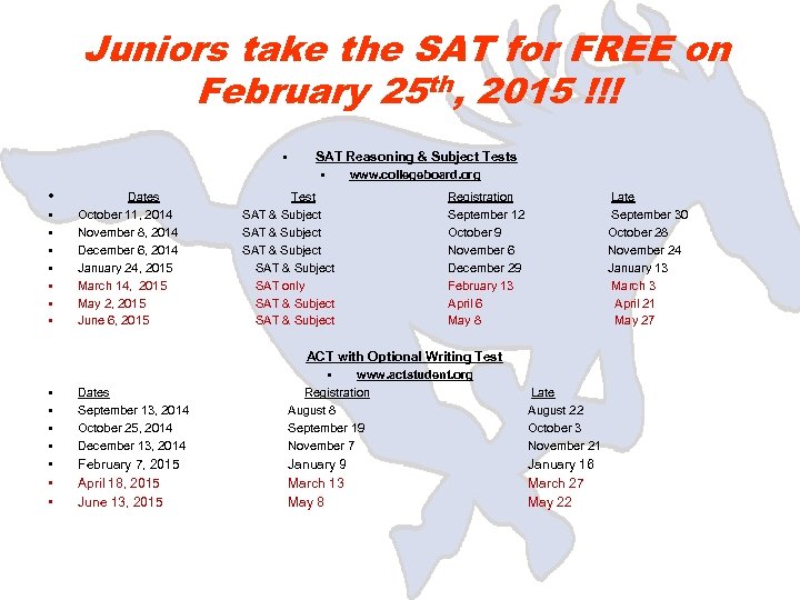 Juniors take the SAT for FREE on February 25 th, 2015 !!! • SAT