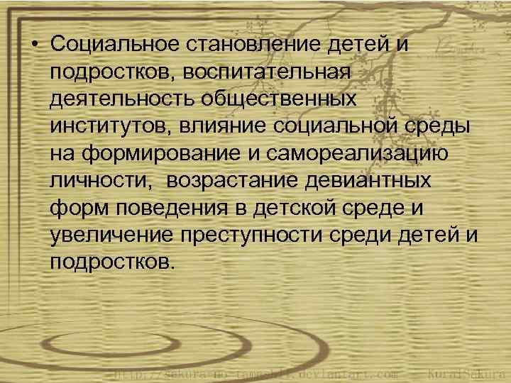  • Социальное становление детей и подростков, воспитательная деятельность общественных институтов, влияние социальной среды