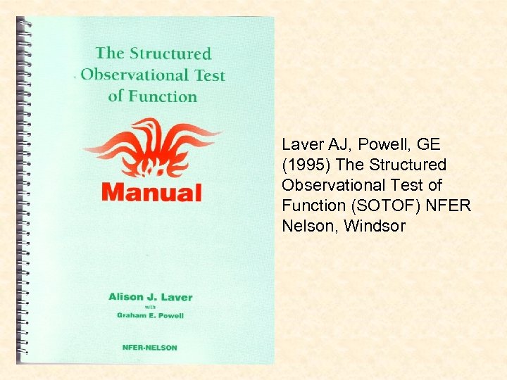  • Laver AJ, Powell, GE (1995) The Structured Observational Test of Function (SOTOF)