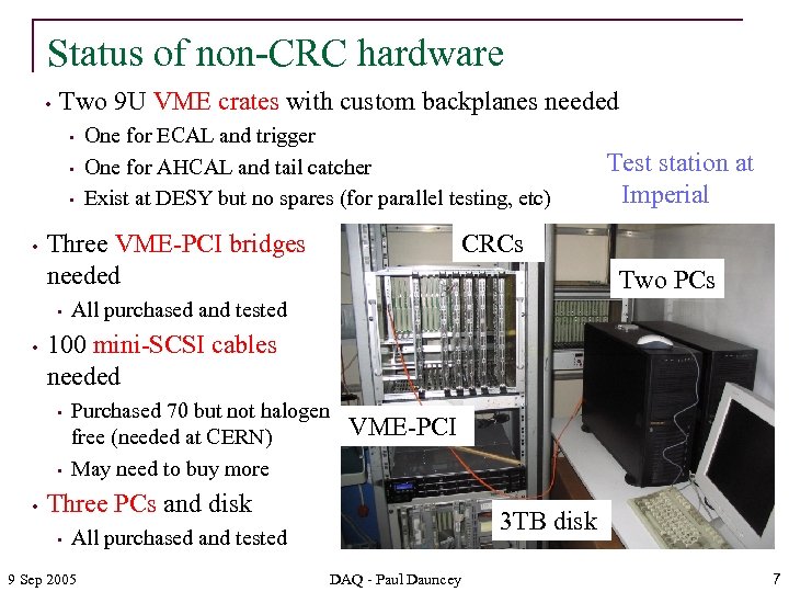 Status of non-CRC hardware • Two 9 U VME crates with custom backplanes needed