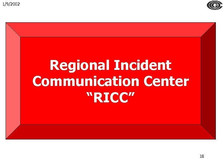 1/9/2002 Regional Incident Communication Center “RICC” 18 