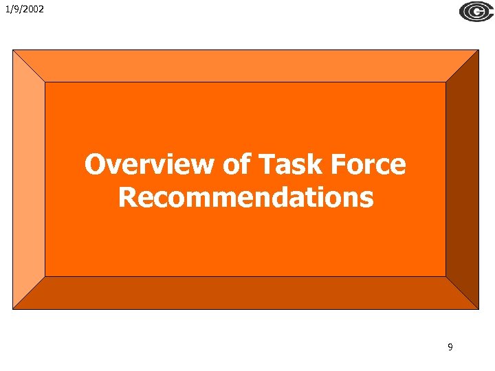 1/9/2002 Overview of Task Force Recommendations 9 