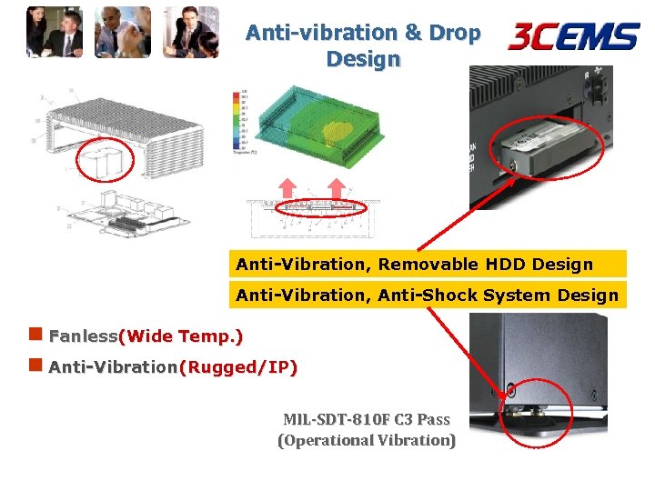 Anti-vibration & Drop Design Anti-Vibration, Removable HDD Design Anti-Vibration, Anti-Shock System Design n Fanless(Wide