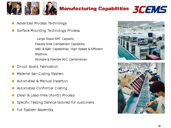 Manufacturing Capabilities n Advanced Process Technology n Surface Mounting Technology Process Large Scale SMT