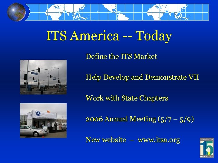 ITS America -- Today Define the ITS Market Help Develop and Demonstrate VII Work