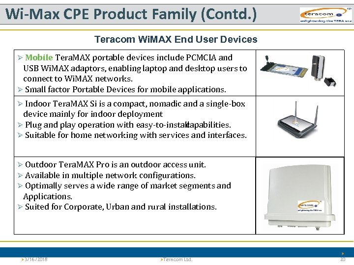 Wi-Max CPE Product Family (Contd. ) Teracom Wi. MAX End User Devices Ø Mobile