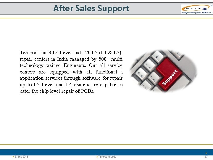 After Sales Support Teracom has 3 L 4 Level and 120 L 2 (L