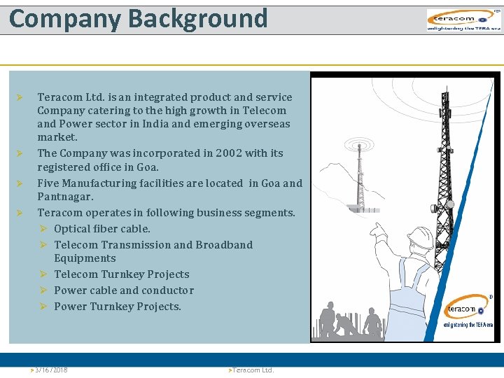 Company Background Ø Ø Teracom Ltd. is an integrated product and service Company catering