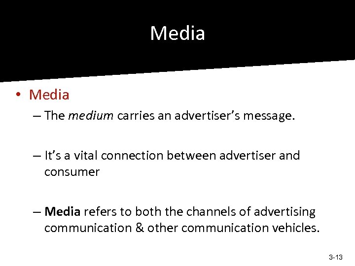 Media • Media – The medium carries an advertiser’s message. – It’s a vital
