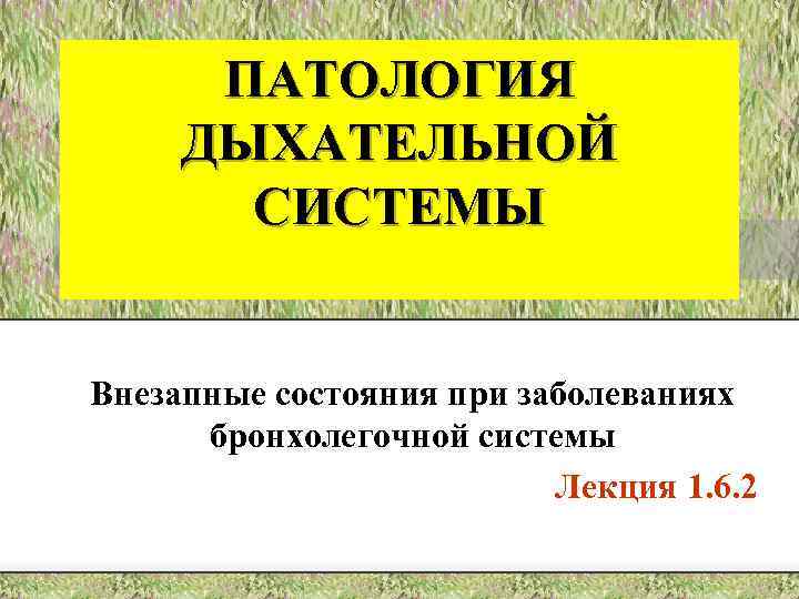 ПАТОЛОГИЯ ДЫХАТЕЛЬНОЙ СИСТЕМЫ Внезапные состояния при заболеваниях бронхолегочной системы Лекция 1. 6. 2 
