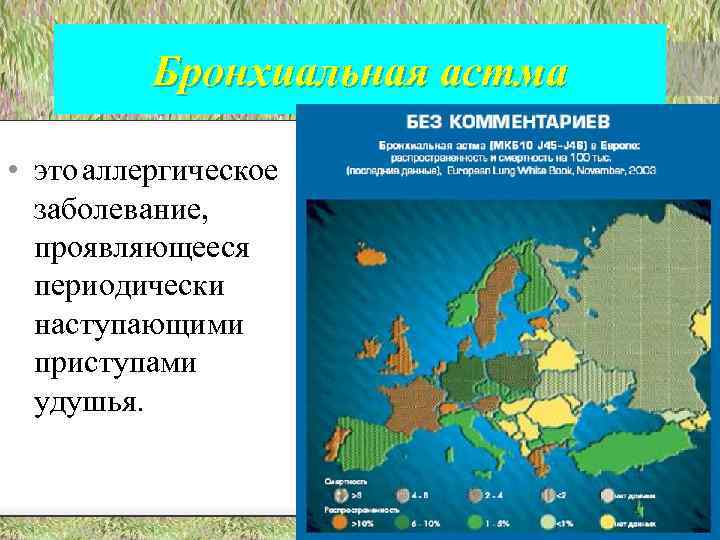 Бронхиальная астма • это аллергическое заболевание, проявляющееся периодически наступающими приступами удушья. 