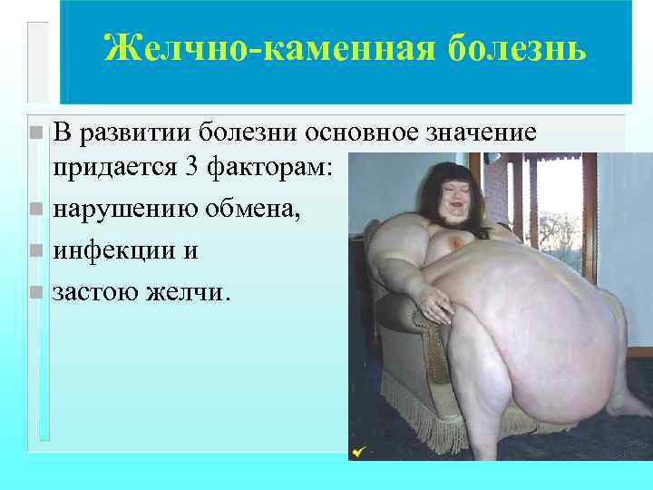Желчно-каменная болезнь В развитии болезни основное значение придается 3 факторам: n нарушению обмена, n
