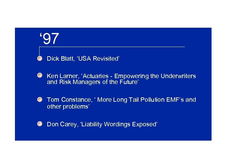‘ 97 Dick Blatt, ‘USA Revisited’ Ken Larner, ‘Actuaries - Empowering the Underwriters and