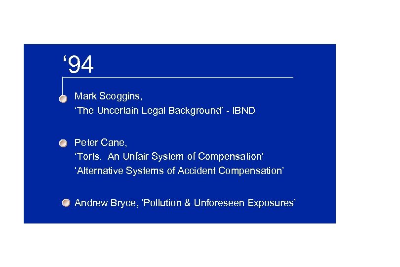 ‘ 94 Mark Scoggins, ‘The Uncertain Legal Background’ - IBND Peter Cane, ‘Torts. An