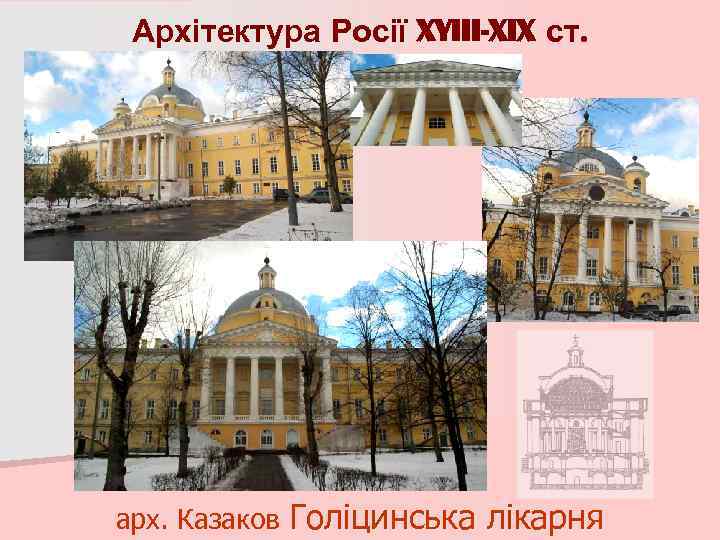 Архітектура Росії XYIII-XIX ст. арх. Казаков Голіцинська лікарня 