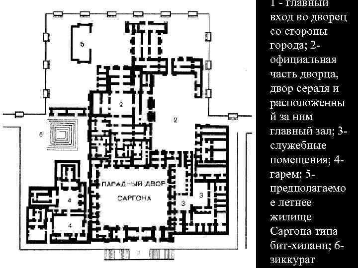 1 - главный вход во дворец со стороны города; 2 официальная часть дворца, двор