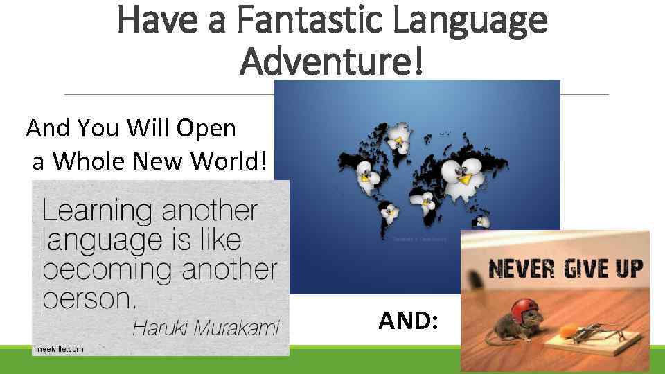 Have a Fantastic Language Adventure! And You Will Open a Whole New World! AND: