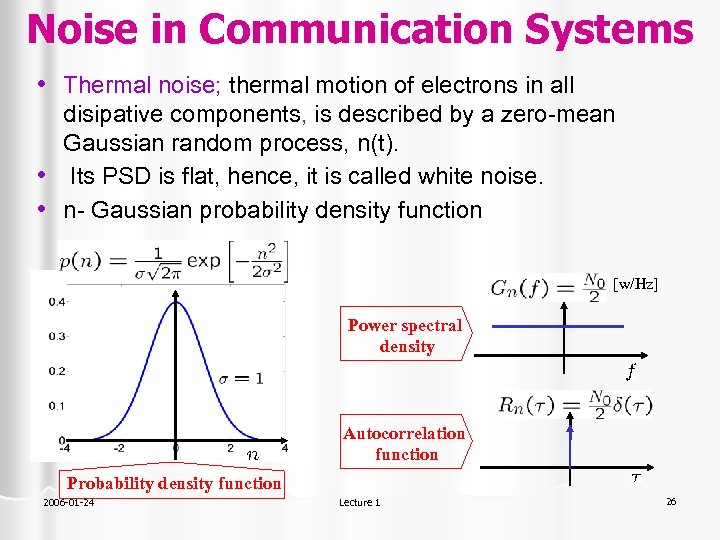 Noise in Communication Systems • Thermal noise; thermal motion of electrons in all disipative