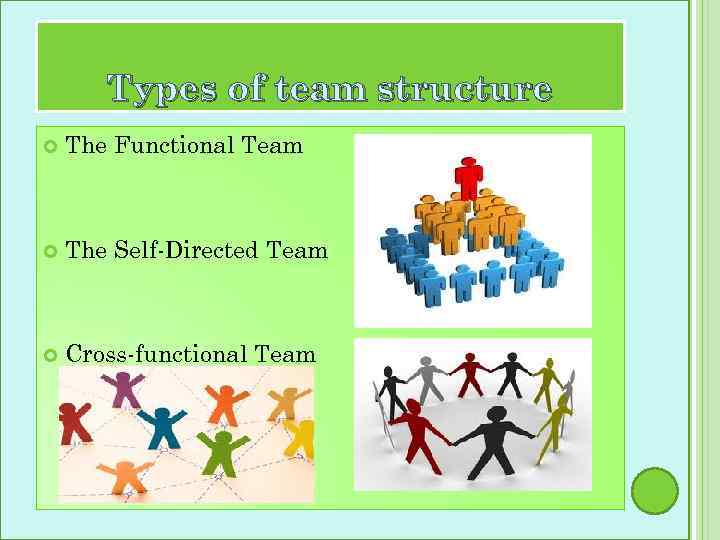 Types of team structure The Functional Team The Self-Directed Team Cross-functional Team 