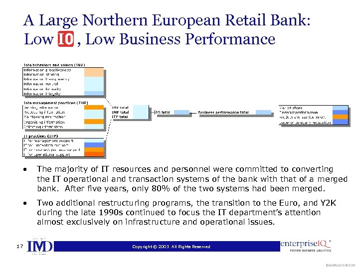 A Large Northern European Retail Bank: Low , Low Business Performance • • 17