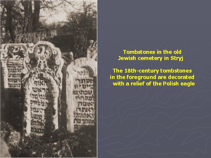 Tombstones in the old Jewish cemetery in Stryj The 18 th-century tombstones in the
