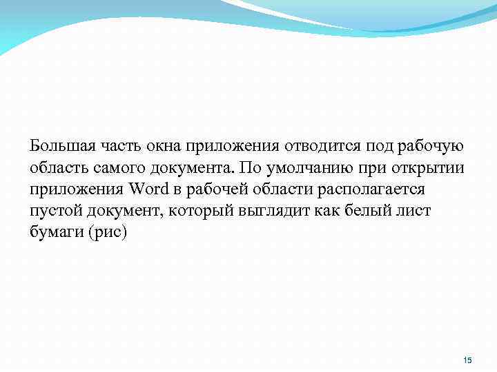 Большая часть окна приложения отводится под рабочую область самого документа. По умолчанию при открытии