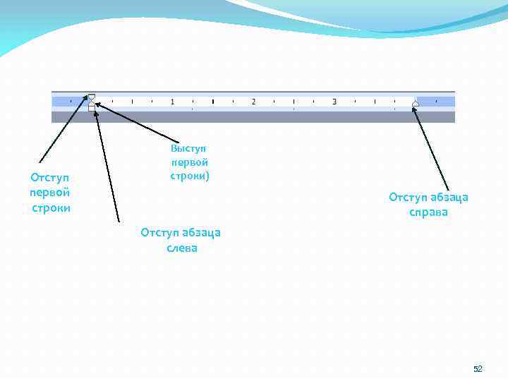 Отступ первой строки Выступ первой строки) Отступ абзаца справа Отступ абзаца слева 52 