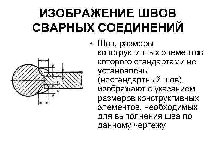 ИЗОБРАЖЕНИЕ ШВОВ СВАРНЫХ СОЕДИНЕНИЙ • Шов, размеры конструктивных элементов которого стандартами не установлены (нестандартный