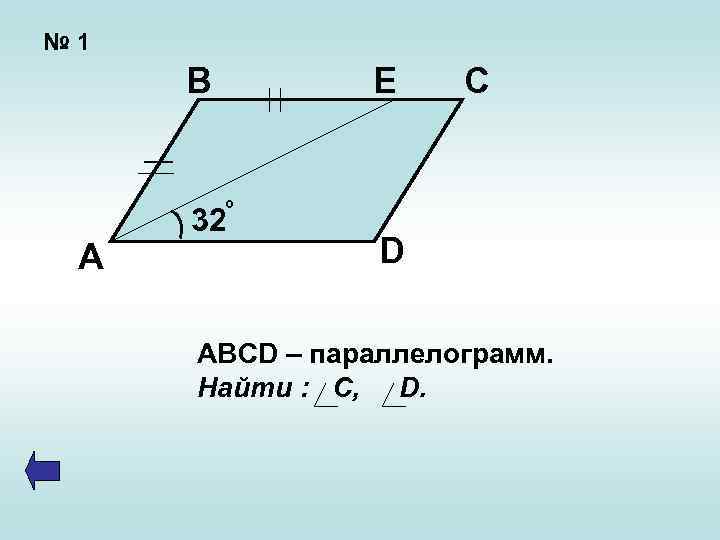 № 1 В Е С o А 32 D ABCD – параллелограмм. Найти :