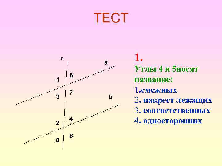 ТЕСТ с 1 3 2 8 1. a 5 7 4 6 b Углы