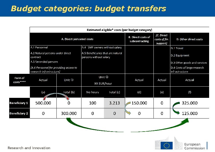 Budget categories: budget transfers 