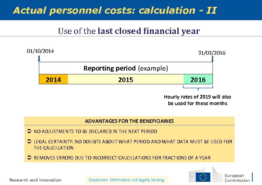 Actual personnel costs: calculation - II Use of the last closed financial year 01/10/2014