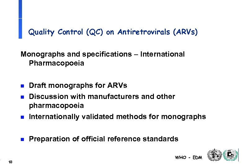 Quality Control (QC) on Antiretrovirals (ARVs) Monographs and specifications – International Pharmacopoeia n Draft