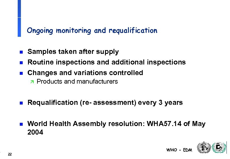 Ongoing monitoring and requalification n Samples taken after supply Routine inspections and additional inspections