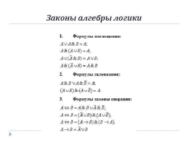Законы алгебры логики 