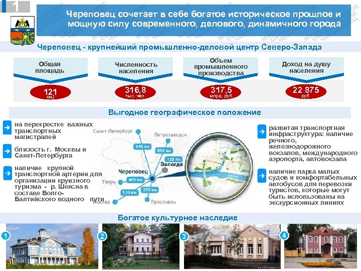 1 Череповец сочетает в себе богатое историческое прошлое и мощную силу современного, делового, динамичного