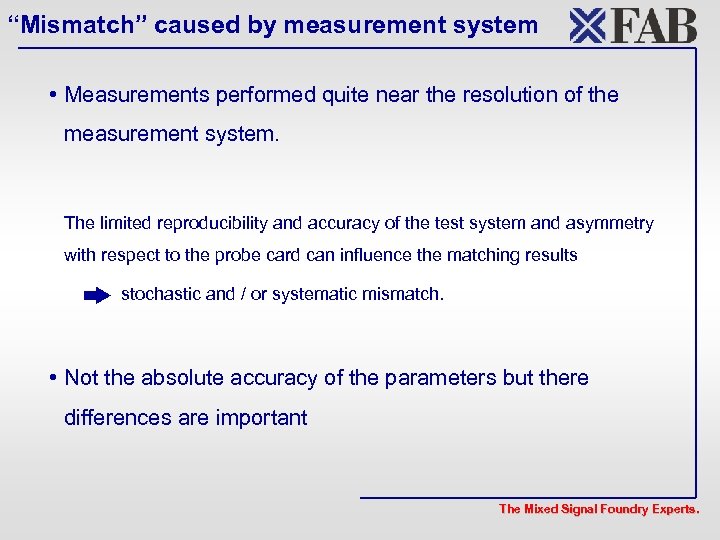 “Mismatch” caused by measurement system • Measurements performed quite near the resolution of the