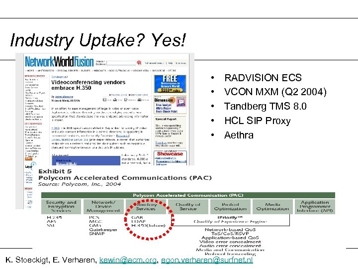 Industry Uptake? Yes! • • • RADVISION ECS VCON MXM (Q 2 2004) Tandberg