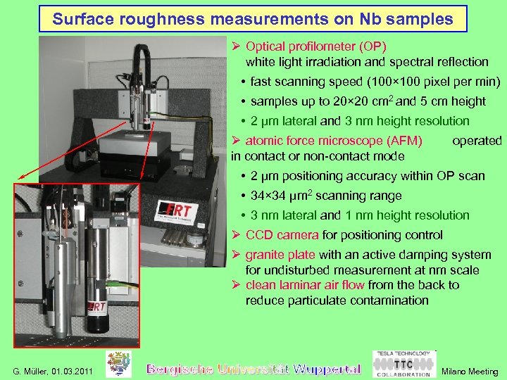 Surface roughness measurements on Nb samples Ø Optical profilometer (OP) white light irradiation and