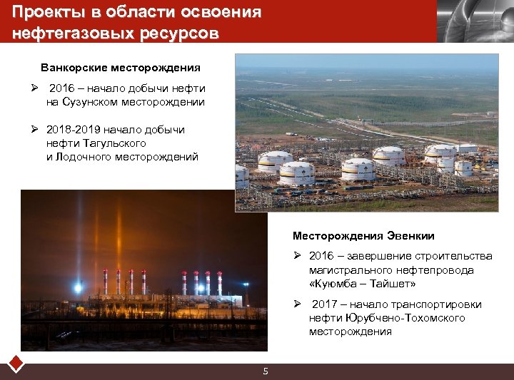 Проекты в области освоения нефтегазовых ресурсов LOGO Ванкорские месторождения Ø 2016 – начало добычи