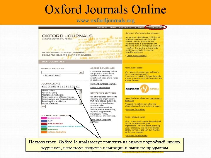 Oxford Journals Online www. oxfordjournals. org Пользователи Oxford Journals могут получить на экране подробный