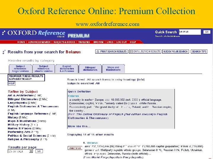 Oxford Reference Online: Premium Collection www. oxfordreference. com 