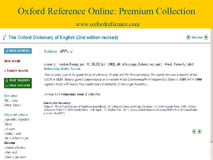 Oxford Reference Online: Premium Collection www. oxfordreference. com 