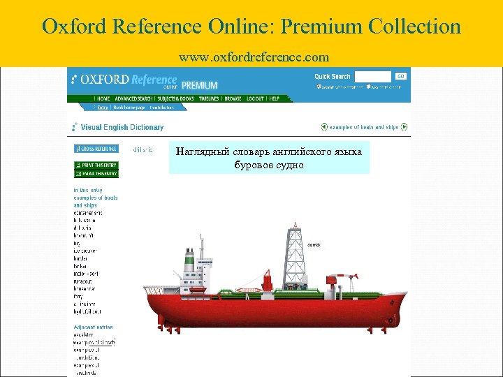 Oxford Reference Online: Premium Collection www. oxfordreference. com Наглядный словарь английского языка буровое судно