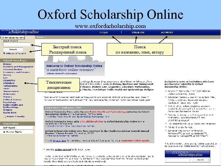 Oxford Scholarship Online www. oxfordscholarship. com Быстрый поиск Расширенный поиск Тематические дисциплины Поиск по