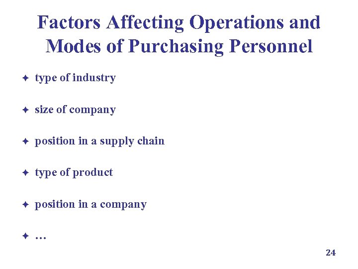 Factors Affecting Operations and Modes of Purchasing Personnel è type of industry è è