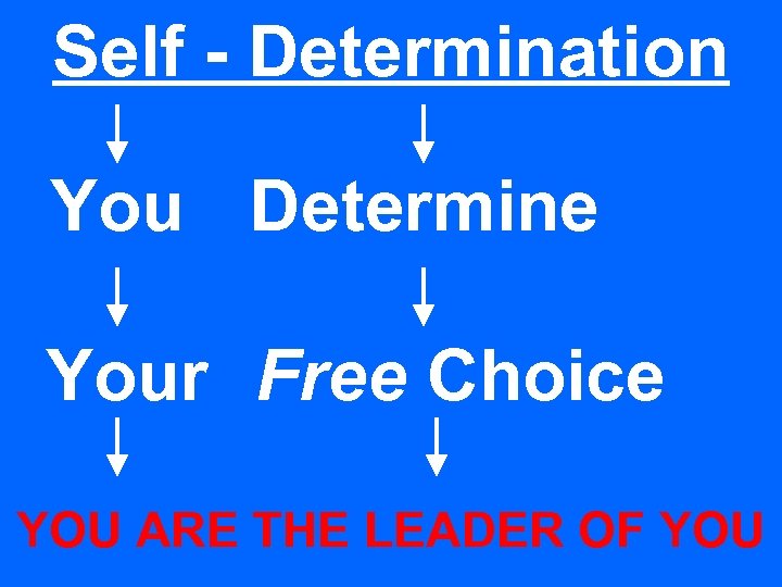 Self - Determination You Determine Your Free Choice YOU ARE THE LEADER OF YOU