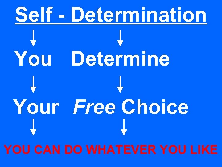 Self - Determination You Determine Your Free Choice YOU CAN DO WHATEVER YOU LIKE