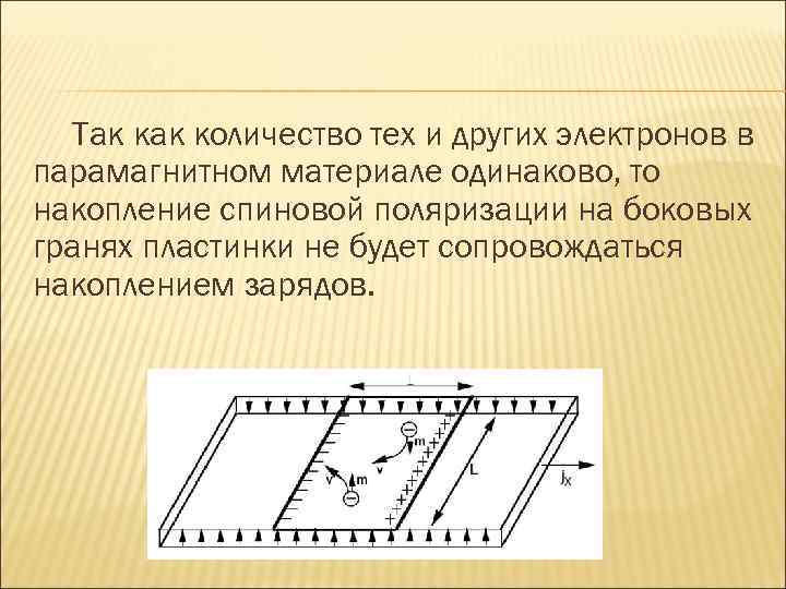 Так количество тех и других электронов в парамагнитном материале одинаково, то накопление спиновой поляризации