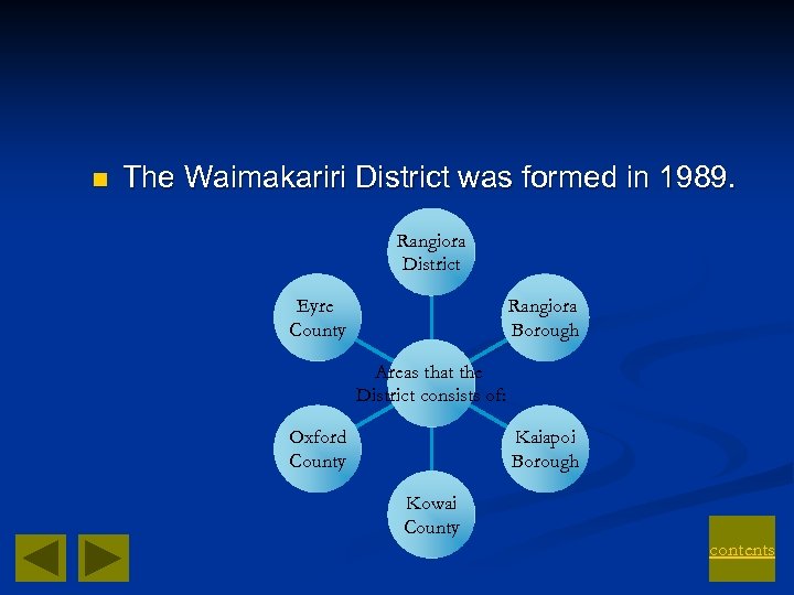 n The Waimakariri District was formed in 1989. Rangiora District Eyre County Rangiora Borough